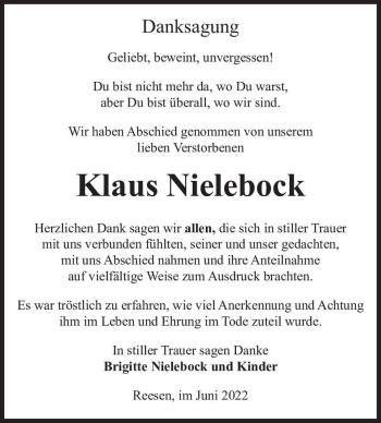 Traueranzeige von Klaus Nielebock  von Magdeburger Volksstimme