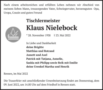 Traueranzeige von Klaus Nielebock  von Magdeburger Volksstimme