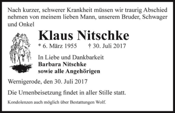 Traueranzeige von Klaus Nitschke  von Magdeburger Volksstimme