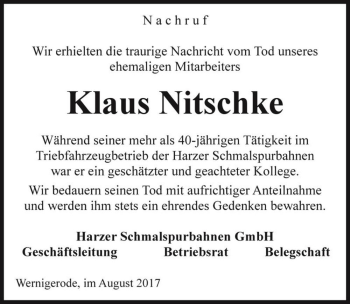 Traueranzeige von Klaus Nitschke  von Magdeburger Volksstimme