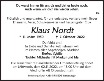 Traueranzeige von Klaus Nordt  von Magdeburger Volksstimme