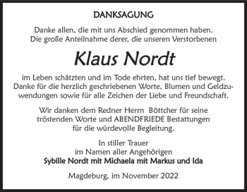 Traueranzeige von Klaus Nordt  von Magdeburger Volksstimme