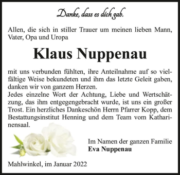 Traueranzeige von Klaus Nuppenau  von Magdeburger Volksstimme