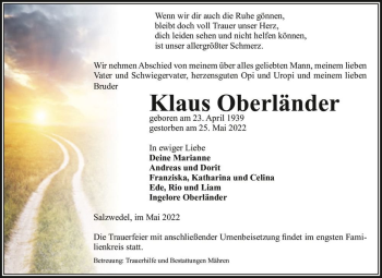Traueranzeige von Klaus Oberländer  von Magdeburger Volksstimme
