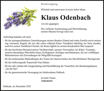 Traueranzeige von Klaus Odenbach  von Magdeburger Volksstimme