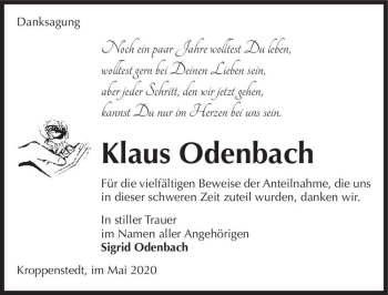 Traueranzeige von Klaus Odenbach  von Magdeburger Volksstimme