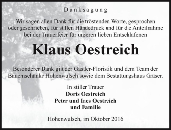 Traueranzeige von Klaus Oestreich  von Magdeburger Volksstimme