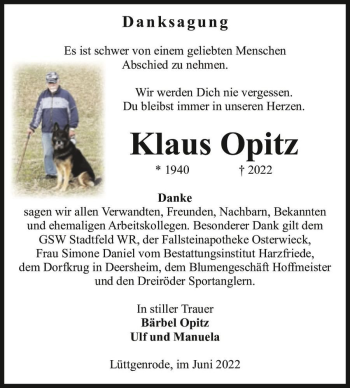 Traueranzeige von Klaus Opitz  von Magdeburger Volksstimme