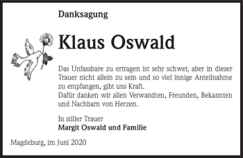 Traueranzeige von Klaus Oswald  von Magdeburger Volksstimme