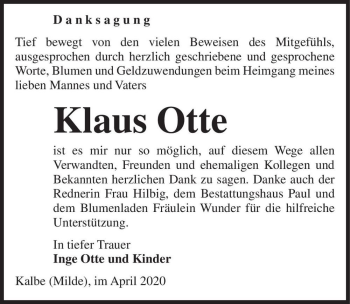 Traueranzeige von Klaus Otte  von Magdeburger Volksstimme