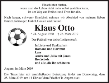Traueranzeige von Klaus Otto  von Magdeburger Volksstimme