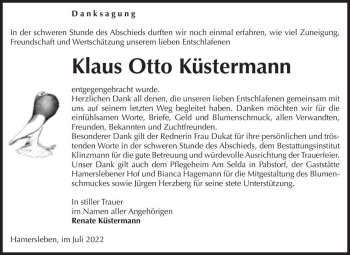 Traueranzeige von Klaus Otto Küstermann  von Magdeburger Volksstimme