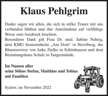 Traueranzeige von Klaus Pehlgrim  von Magdeburger Volksstimme