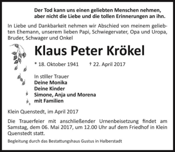Traueranzeige von Klaus Peter Krökel  von Magdeburger Volksstimme