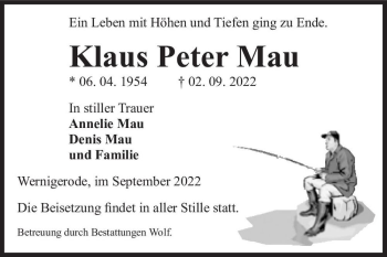 Traueranzeige von Klaus Peter Mau  von Magdeburger Volksstimme