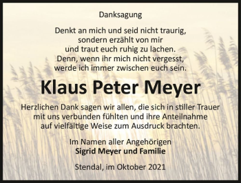 Traueranzeige von Klaus Peter Meyer  von Magdeburger Volksstimme