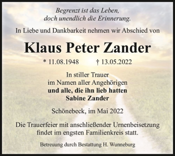 Traueranzeige von Klaus Peter Zander  von Magdeburger Volksstimme