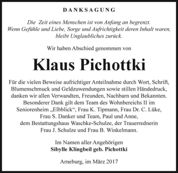 Traueranzeige von Klaus Pichottki  von Magdeburger Volksstimme