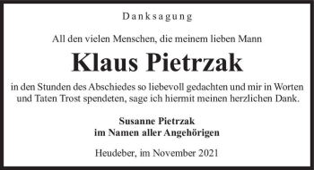 Traueranzeige von Klaus Pietrzak  von Magdeburger Volksstimme