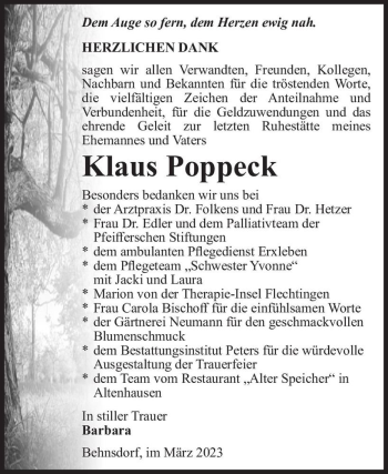Traueranzeige von Klaus Poppeck  von Magdeburger Volksstimme