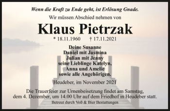 Traueranzeige von Klaus Prietzak  von Magdeburger Volksstimme