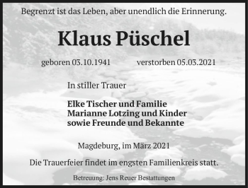 Traueranzeige von Klaus Püschel  von Magdeburger Volksstimme