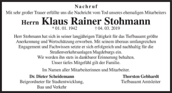 Traueranzeige von Klaus Rainer Stohmann  von Magdeburger Volksstimme