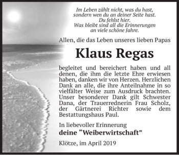 Traueranzeige von Klaus Regas  von Magdeburger Volksstimme