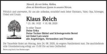 Traueranzeige von Klaus Reich  von Magdeburger Volksstimme
