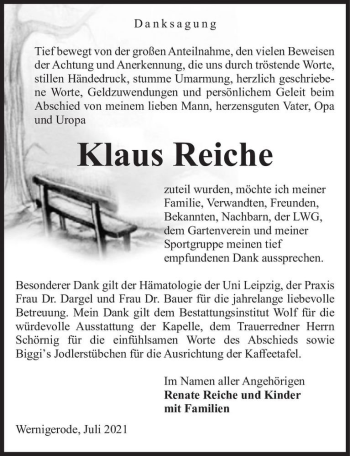 Traueranzeige von Klaus Reiche  von Magdeburger Volksstimme