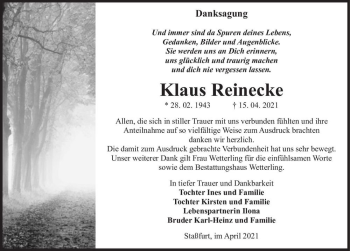 Traueranzeige von Klaus Reinecke  von Magdeburger Volksstimme