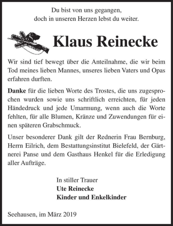 Traueranzeige von Klaus Reinecke  von Magdeburger Volksstimme