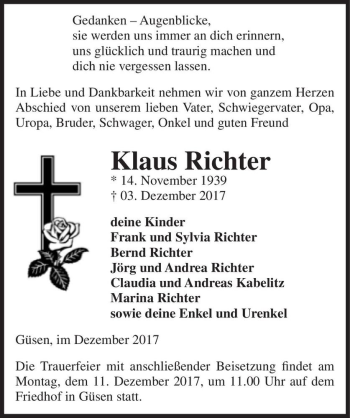 Traueranzeige von Klaus Richter  von Magdeburger Volksstimme