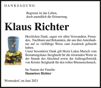 Traueranzeige von Klaus Richter  von Magdeburger Volksstimme