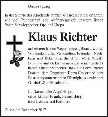 Traueranzeige von Klaus Richter  von Magdeburger Volksstimme