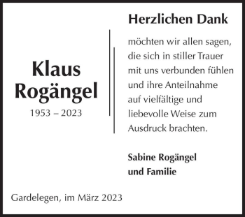 Traueranzeige von Klaus Rogängel  von Magdeburger Volksstimme