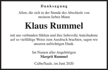 Traueranzeige von Klaus Rummel  von Magdeburger Volksstimme