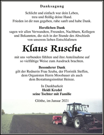Traueranzeige von Klaus Rusche  von Magdeburger Volksstimme