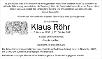 Traueranzeige von Klaus Röhr  von Magdeburger Volksstimme