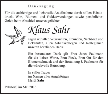 Traueranzeige von Klaus Sahr  von Magdeburger Volksstimme