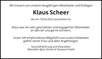 Traueranzeige von Klaus Scheer  von Magdeburger Volksstimme