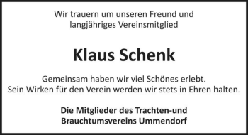 Traueranzeige von Klaus Schenk  von Magdeburger Volksstimme