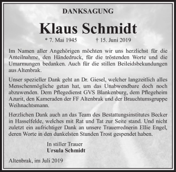 Traueranzeige von Klaus Schmidt  von Magdeburger Volksstimme