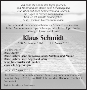Traueranzeige von Klaus Schmidt  von Magdeburger Volksstimme