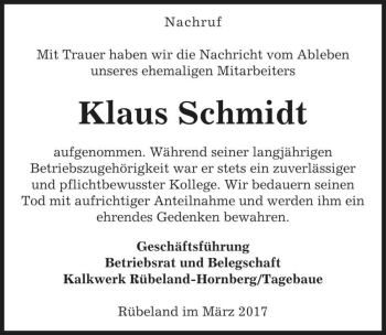 Traueranzeige von Klaus Schmidt  von Magdeburger Volksstimme