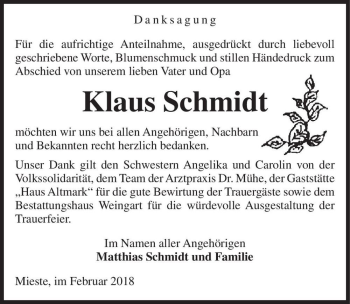 Traueranzeige von Klaus Schmidt  von Magdeburger Volksstimme