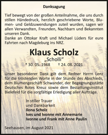 Traueranzeige von Klaus Scholz 
