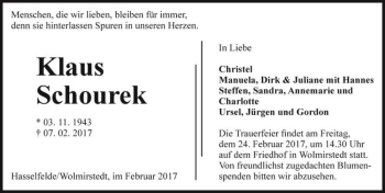 Traueranzeige von Klaus Schourek  von Magdeburger Volksstimme