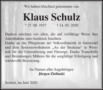 Traueranzeige von Klaus Schulz  von Magdeburger Volksstimme
