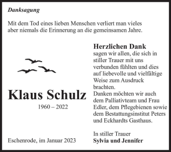 Traueranzeige von Klaus Schulz  von Magdeburger Volksstimme
